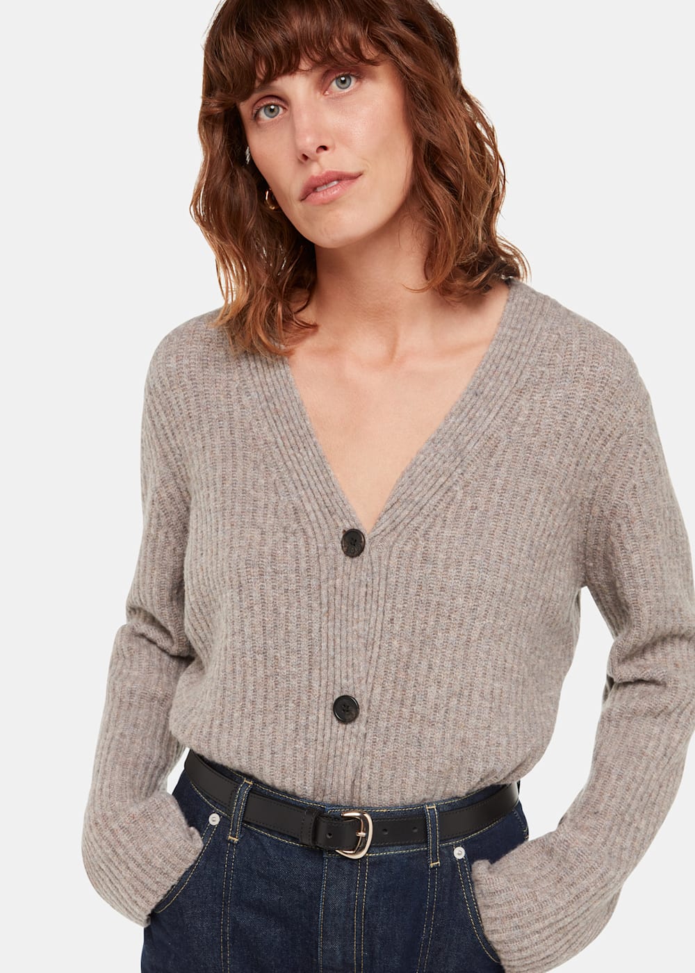 Neutral Wool Mix Rib Cardigan | WHISTLES | Whistles UK |
